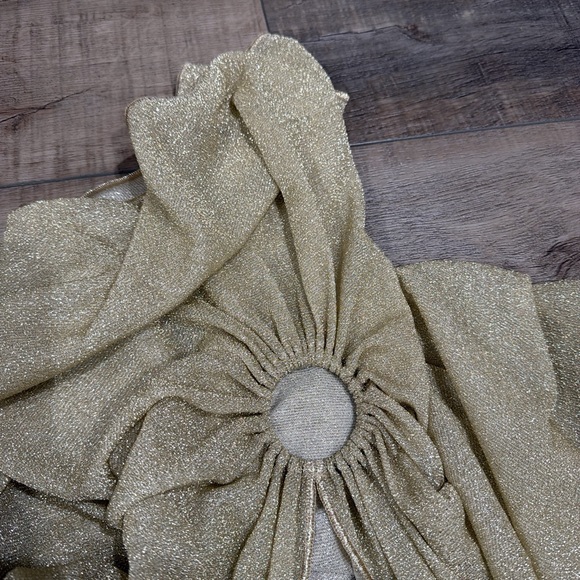 Oseree lemerie one shoulder dress in gold - Picture 9 of 11